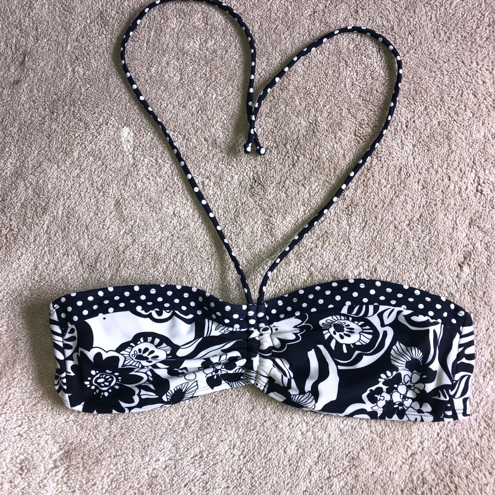 4/$25 Bandeau Navy & White Tie Halter Bikini Top